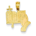 14K Yellow Gold Bible, Praying Hands, and Cross Pendant