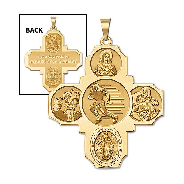 Four Way Cross - Football Religious Medal  "EXCLUSIVE"