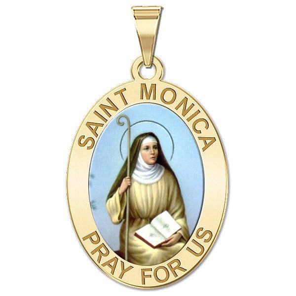 Saint Monica Oval Religious Color Medal
