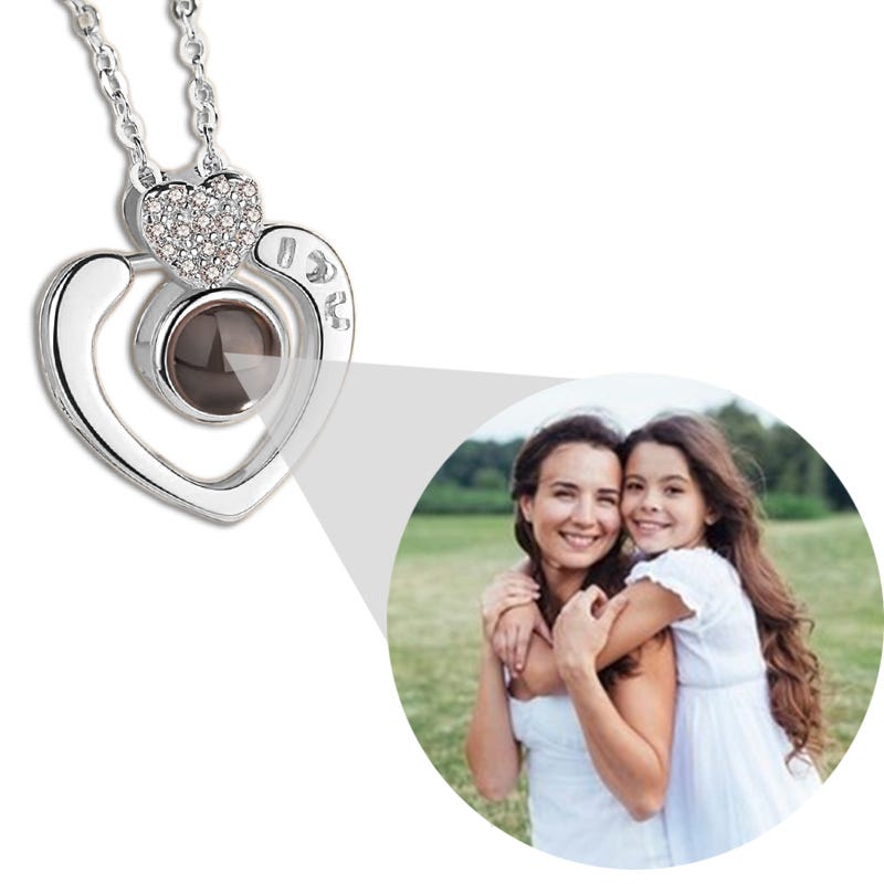Photo Projection CZ "I HEART U" Heart Necklace & Chain