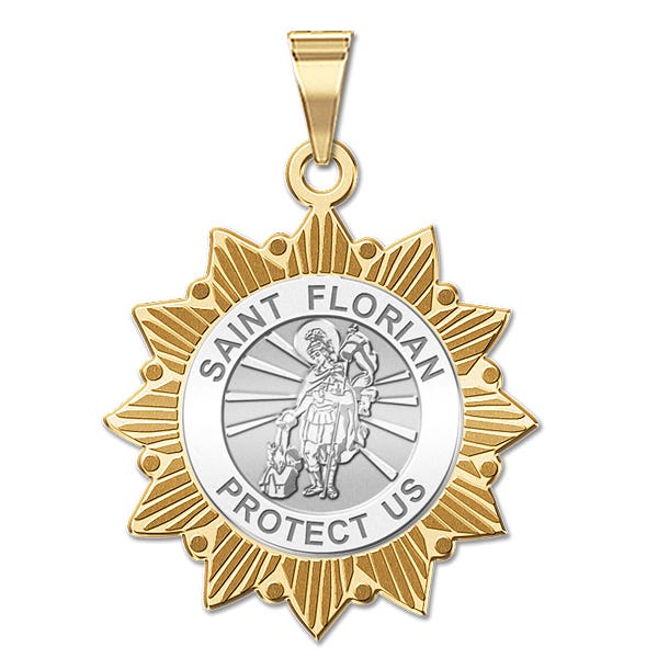 Saint Florian Two-Tone Sun Border Religious Medal "EXCLUSIVE"