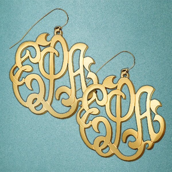 Monogram Fancy Script Earrings w/ Kidney Wire