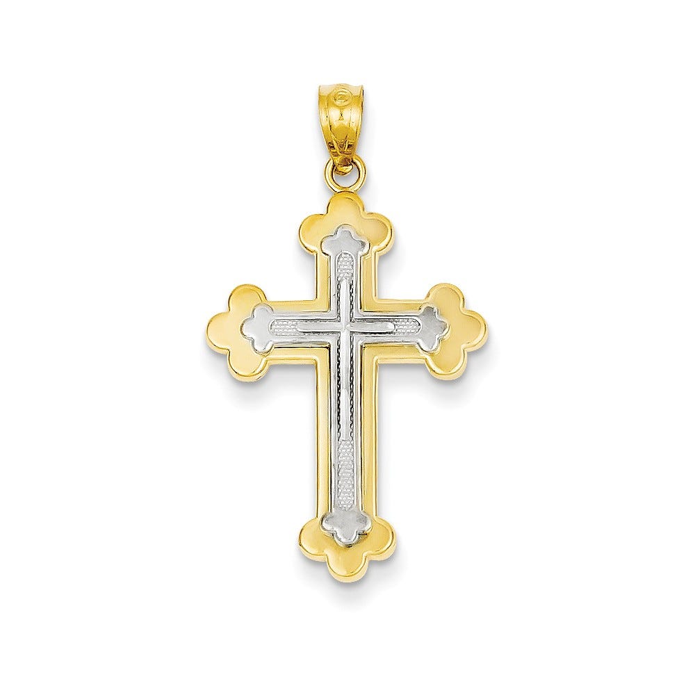 14k Two-tone Budded Cross Pendant