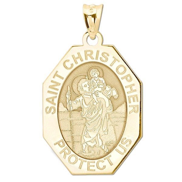 Saint Christopher Long Octagon Religious Medal  "EXCLUSIVE"