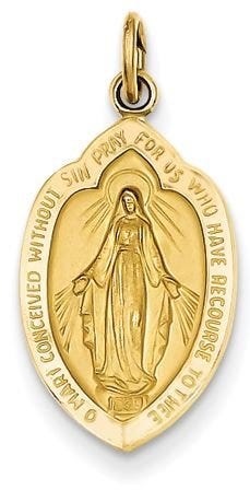 14K Yellow Gold Miraculous Medal Badge Charm