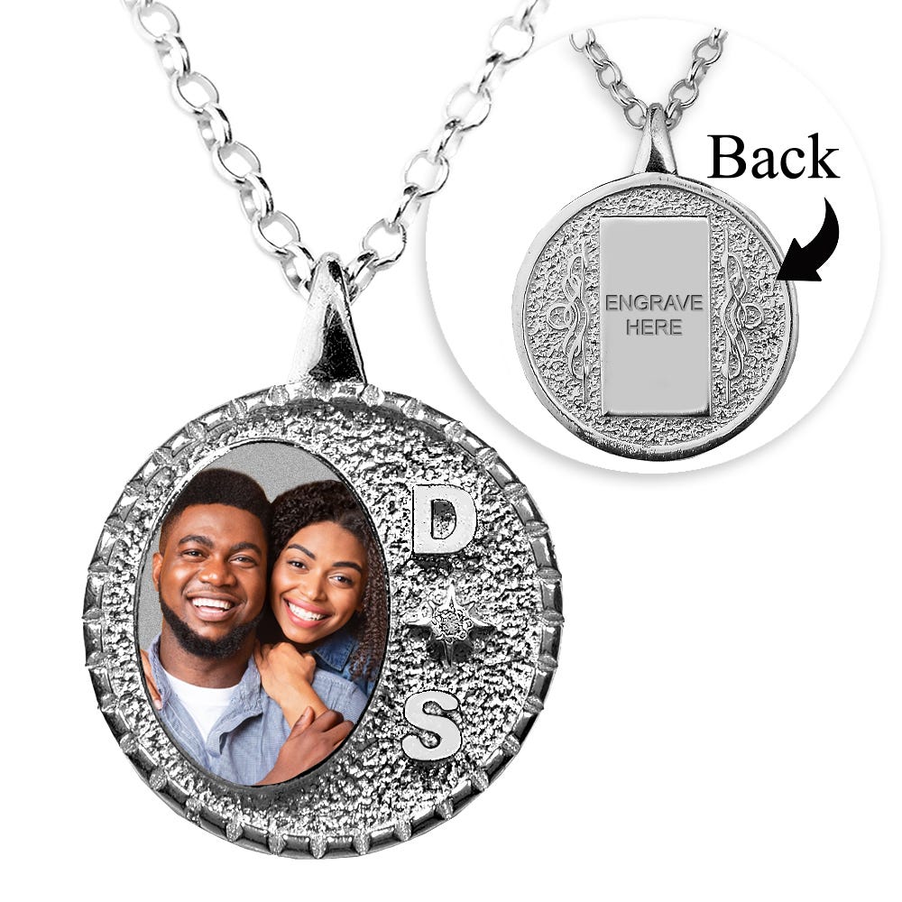 Fancy Round Border w/ Initials and Cubic Zirconias Oval Shape Photo