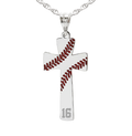Baseball Stitch Enameled Cross Pendant w/ Number