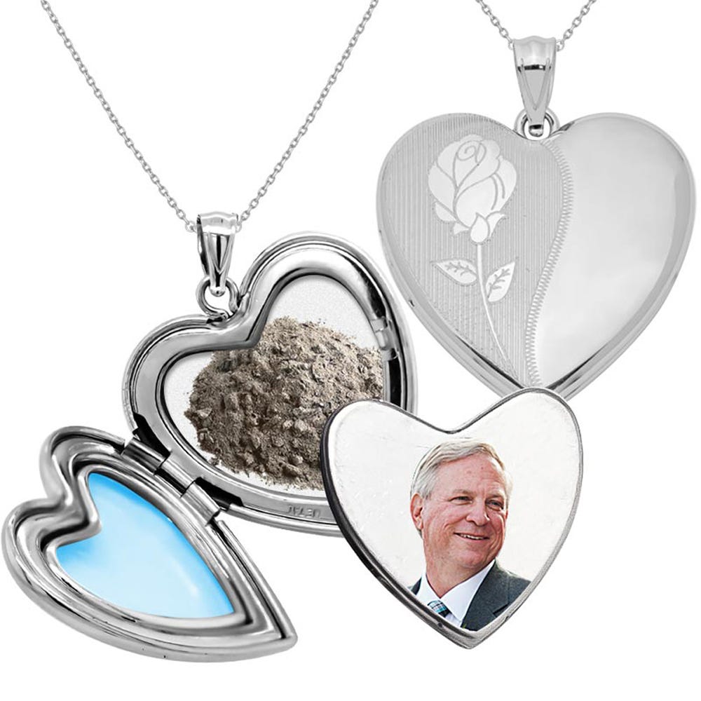 Silver Enameled Rose Cremation & Hair Photo Locket