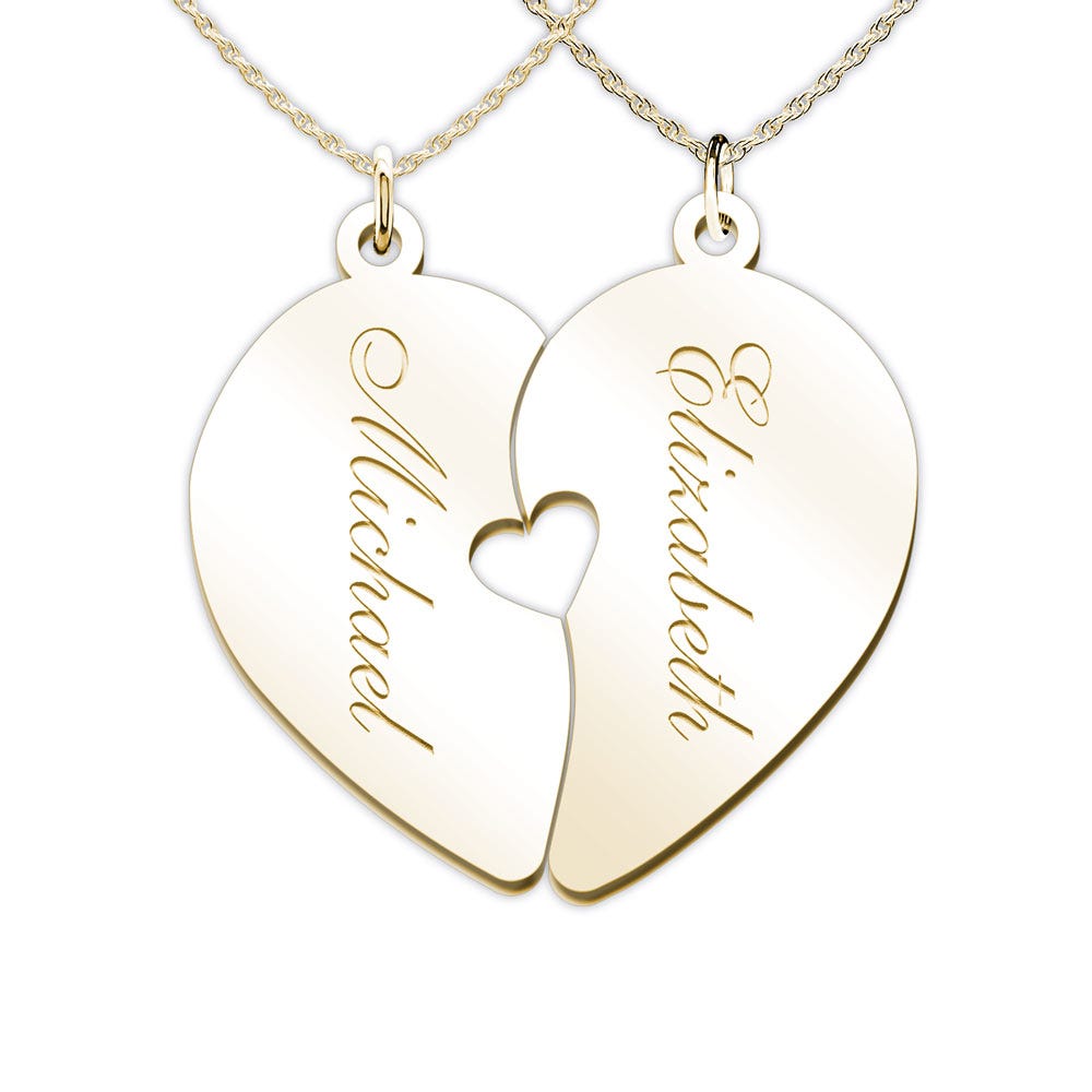 Couple's Engravable Two Halves of One Heart Pendant