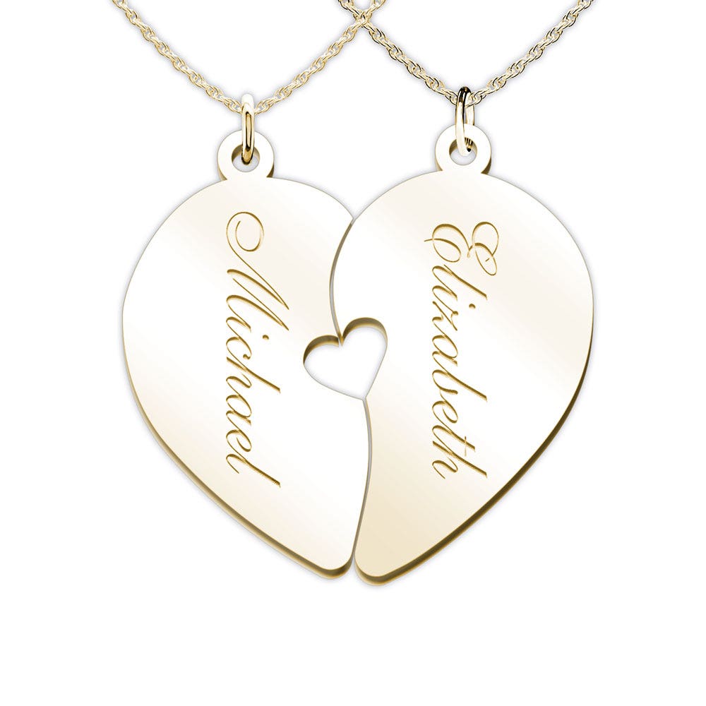 Couple's Engravable Two Halves of One Heart Pendant