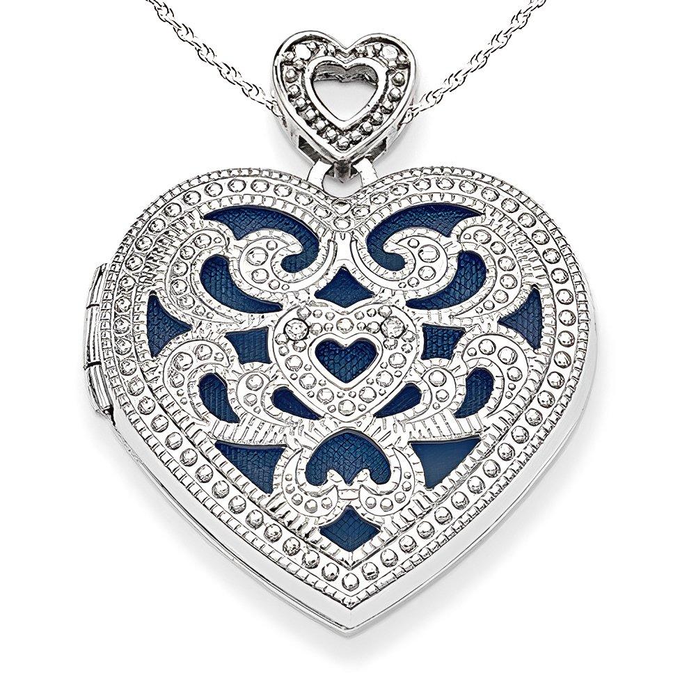 Silver Vintage Diamond Heart Photo Locket
