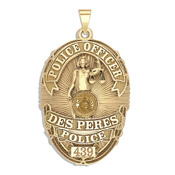 Personalized Des Peres Missouri Police Badge with Your Rank and Number