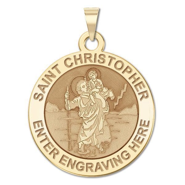 Personalized Saint Christopher Round Religious Medal