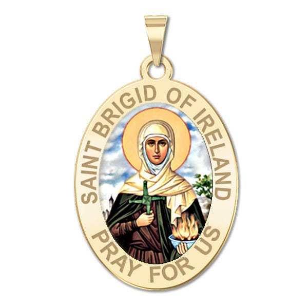 Saint Brigid of Ireland Religious Medal Color OVAL