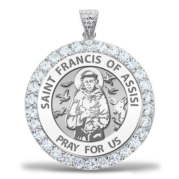 Saint Francis of Assisi CZ Religious Round Medal