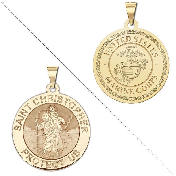 Saint Christopher Doubledside MARINES Religious Medal "EXCLUSIVE"