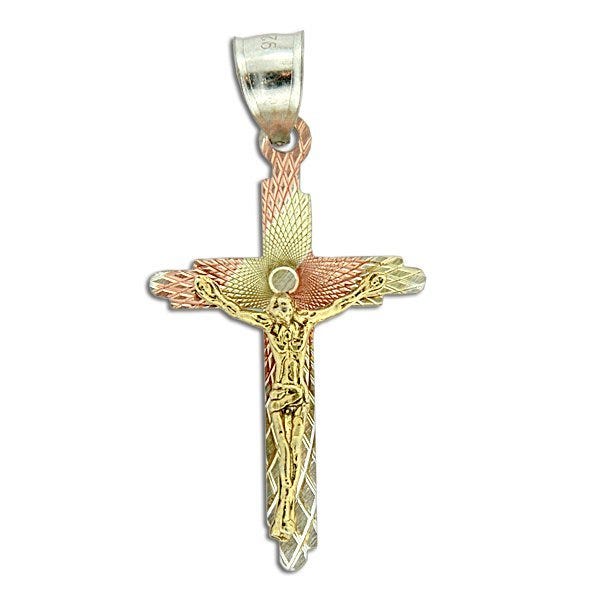 Sterling Silver Tri-color Crucifix Cross Pendant