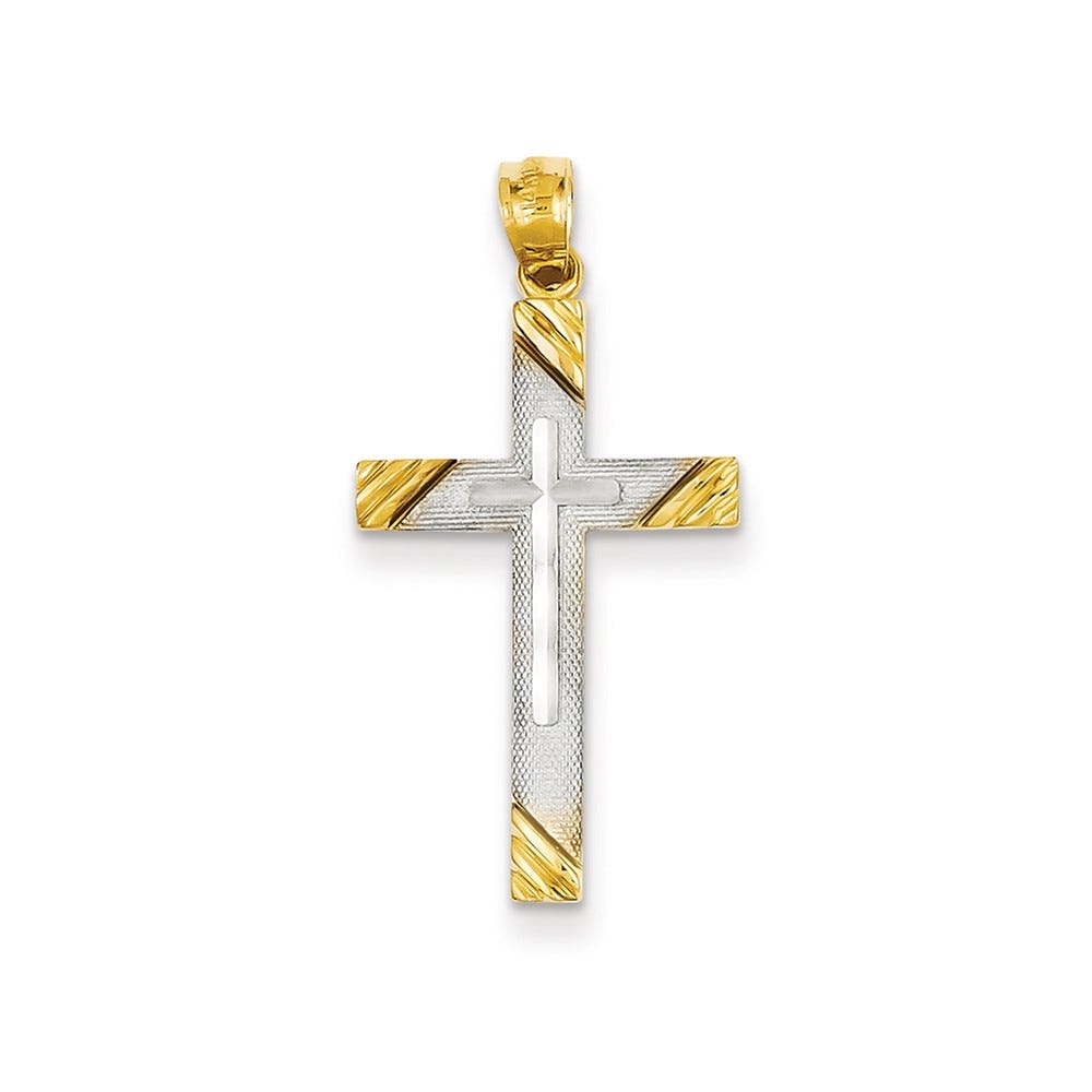14k & Rhodium Plated Cross Pendant