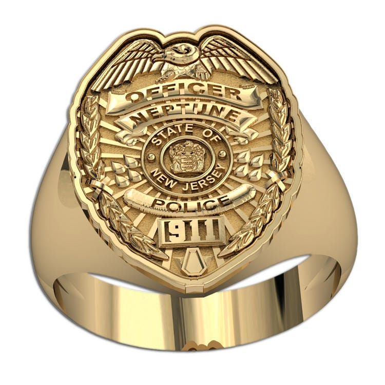 New Jersey Personalized Police Badge Ring with Number, Department, and Rank