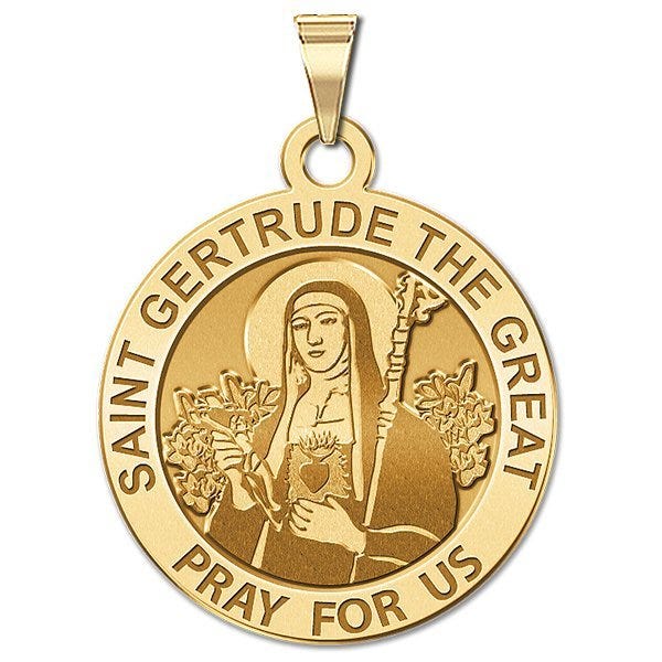 Saint Gertrude The Great Round Religious Medal