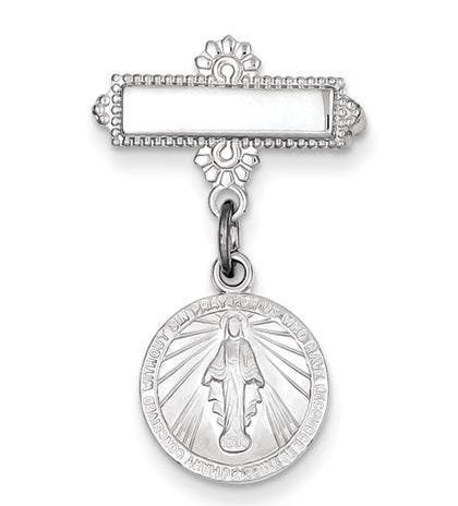 Sterling Silver Miraculous Medal Baptismal Brooch