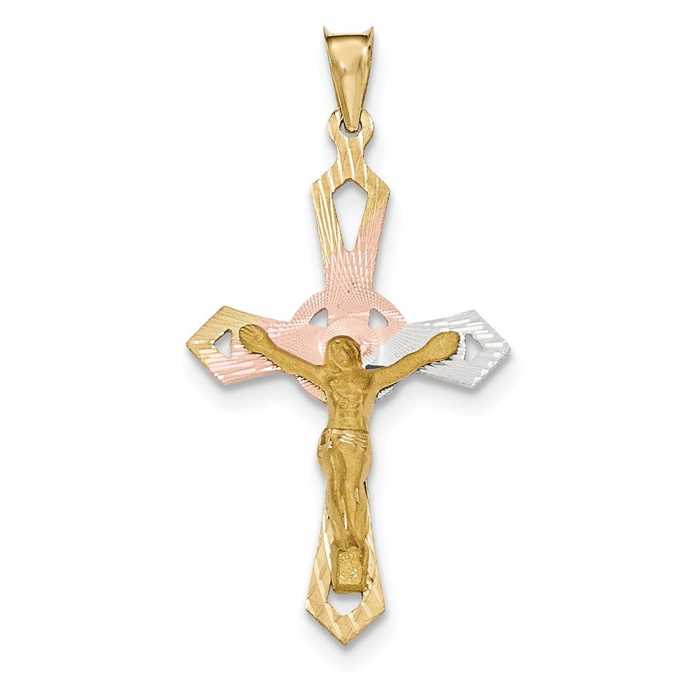 14k and Rhodium Flared-Ends Crucifix Pendant