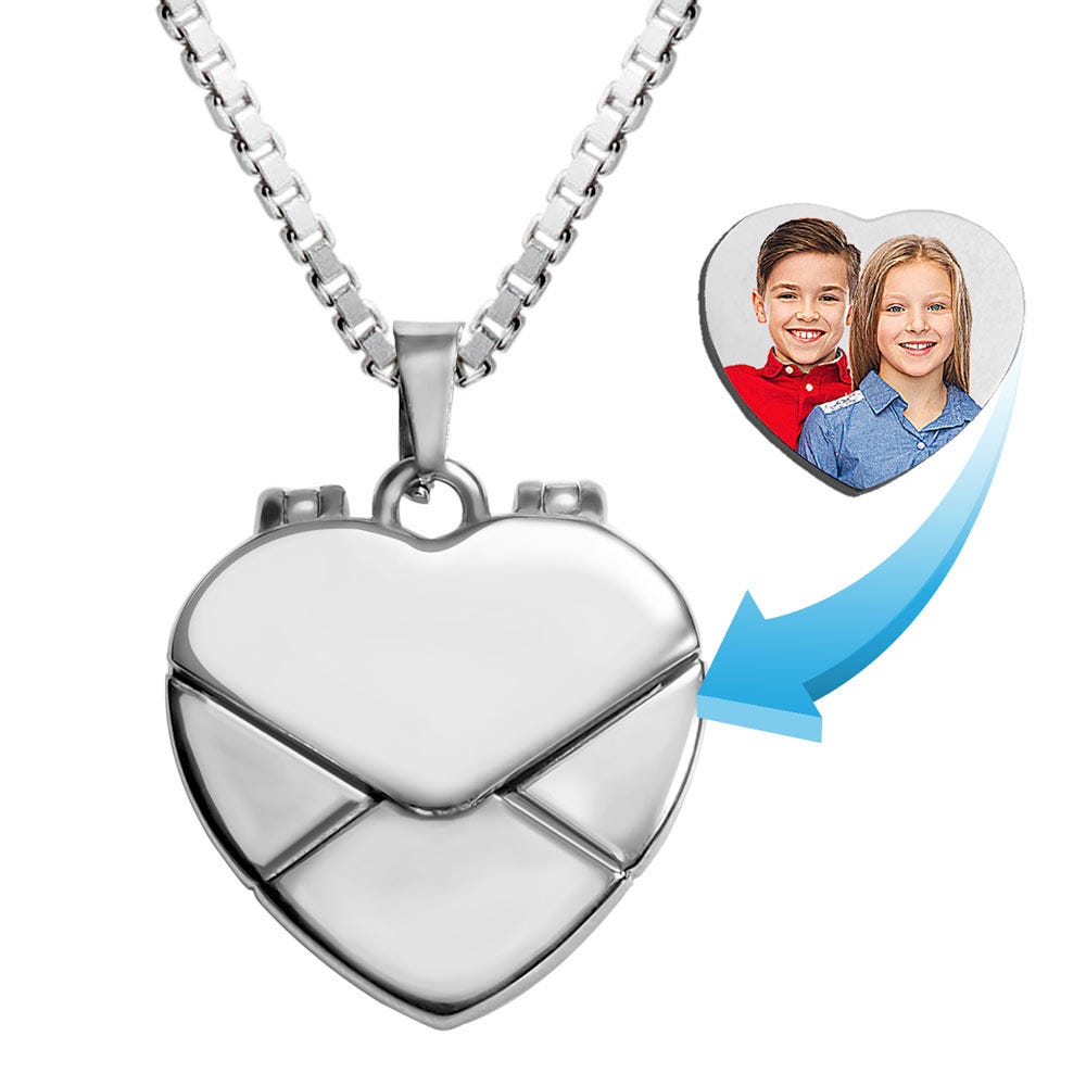 Stainless Steel Envelope Heart Photo Locket