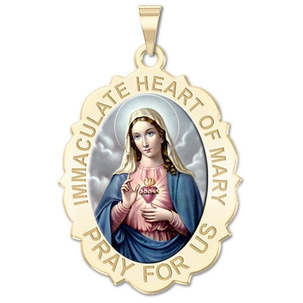 Immaculate Heart of Mary Scalloped Oval Color Religious Medal "EXCLUSIVE"