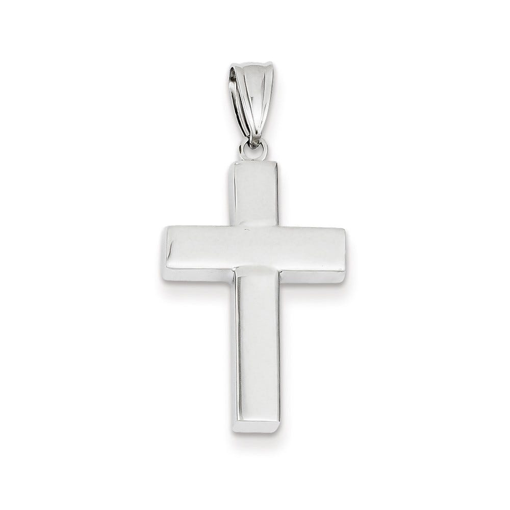 14k White Gold Polished Hollow Cross Pendant