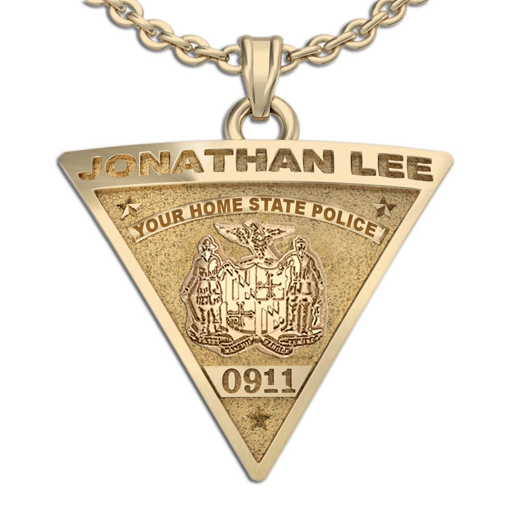 Personalized Triangle Shape State Police Badge with Your Name & Badge Number