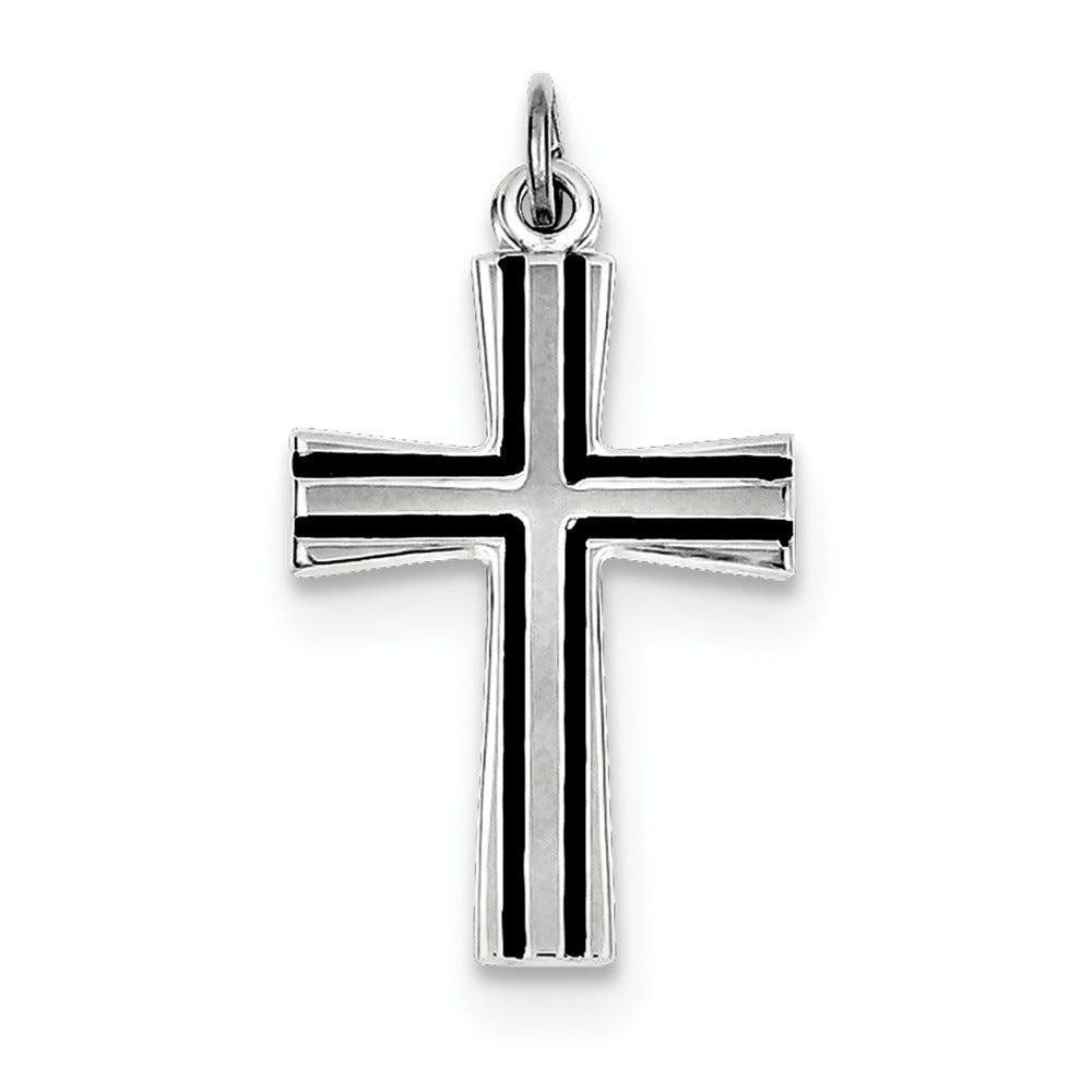 Sterling Silver Rhodium-plated Enameled Latin Cross Charm