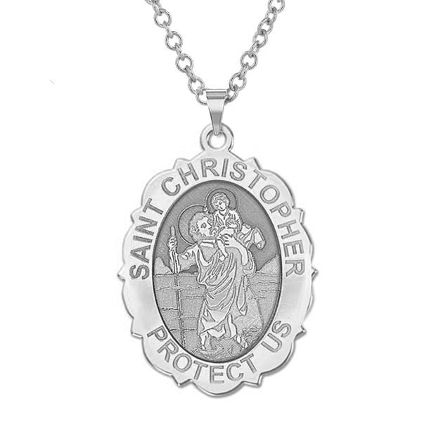 Saint Christopher Scalloped OVAL Religious Medal  "EXCLUSIVE"
