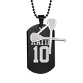 Black Stainless Steel Sports Name and Number Dog Tag w/ Lacrose Charm