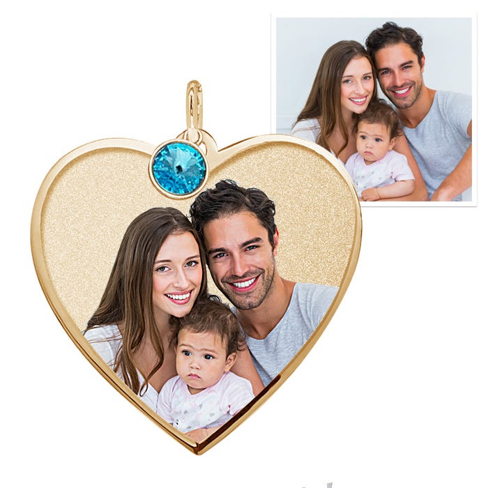 Heart with Border Photo Pendant Picture Charm w/ Birthstone