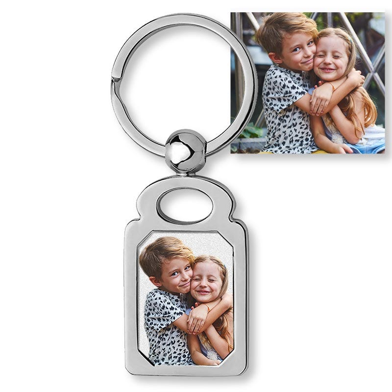 Stainless Steel Engravable Rectangle Photo Laser Keychain - Stainless Steel 1 1/4 Inch Wide x 1 3/4 Inch Tall