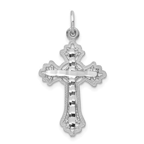 10k White Gold Diamond-Cut CROSS CHARM