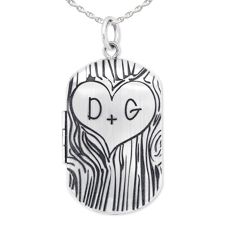 Silver Dog Tag Couples Tree Carving Photo Locket