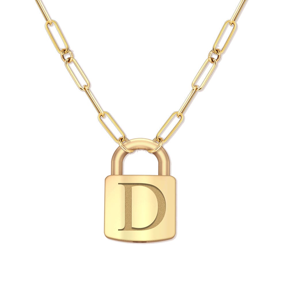 Personalized Initial Padlock Necklace with Paperclip Chain Included