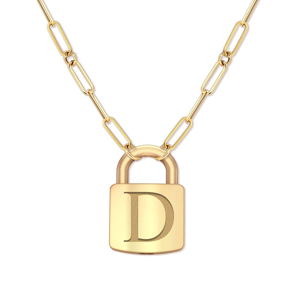 Personalized Initial Padlock Necklace with Paperclip Chain Included