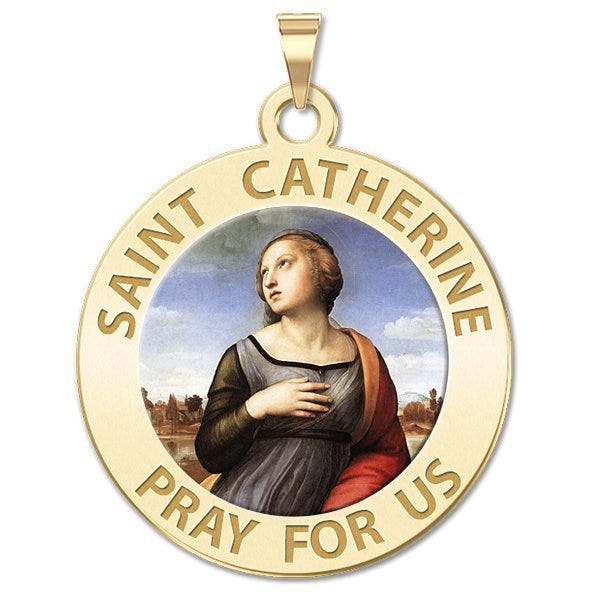 Saint Catherine of Alexandria Round Religious Medal - Color