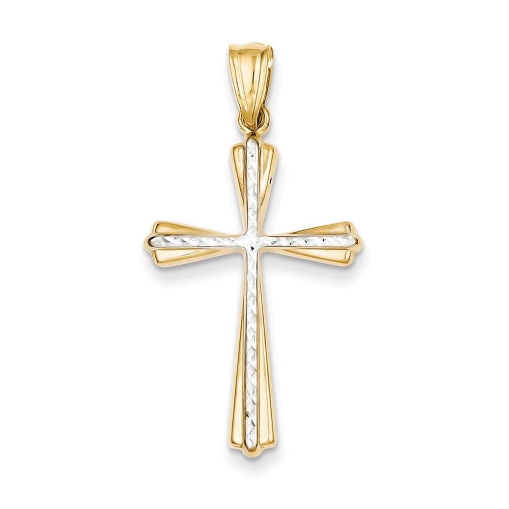 14k Two-tone Diamond Cut Cross Pendant