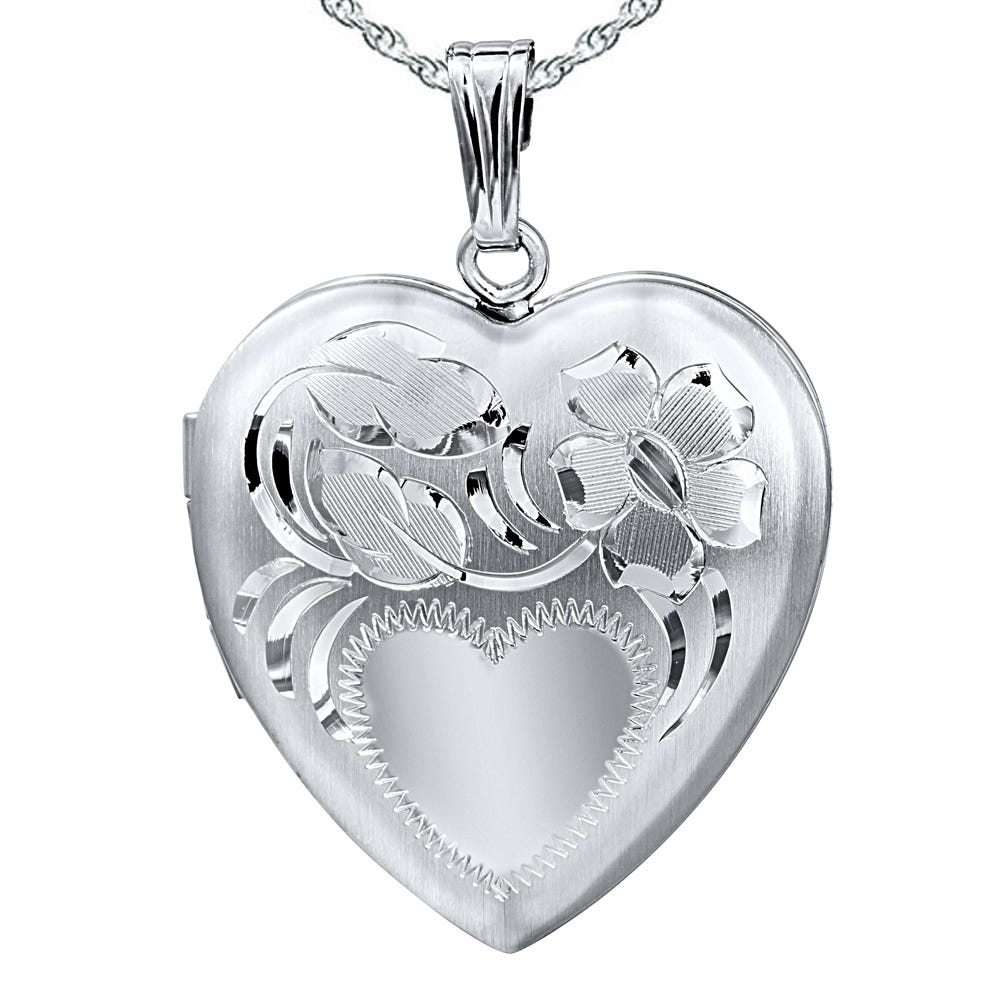 Silver Floral Design Heart Photo Locket