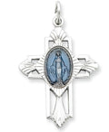 Sterling Silver Miraculous Religious Medal Cross Pendant w/ Epoxy Resin