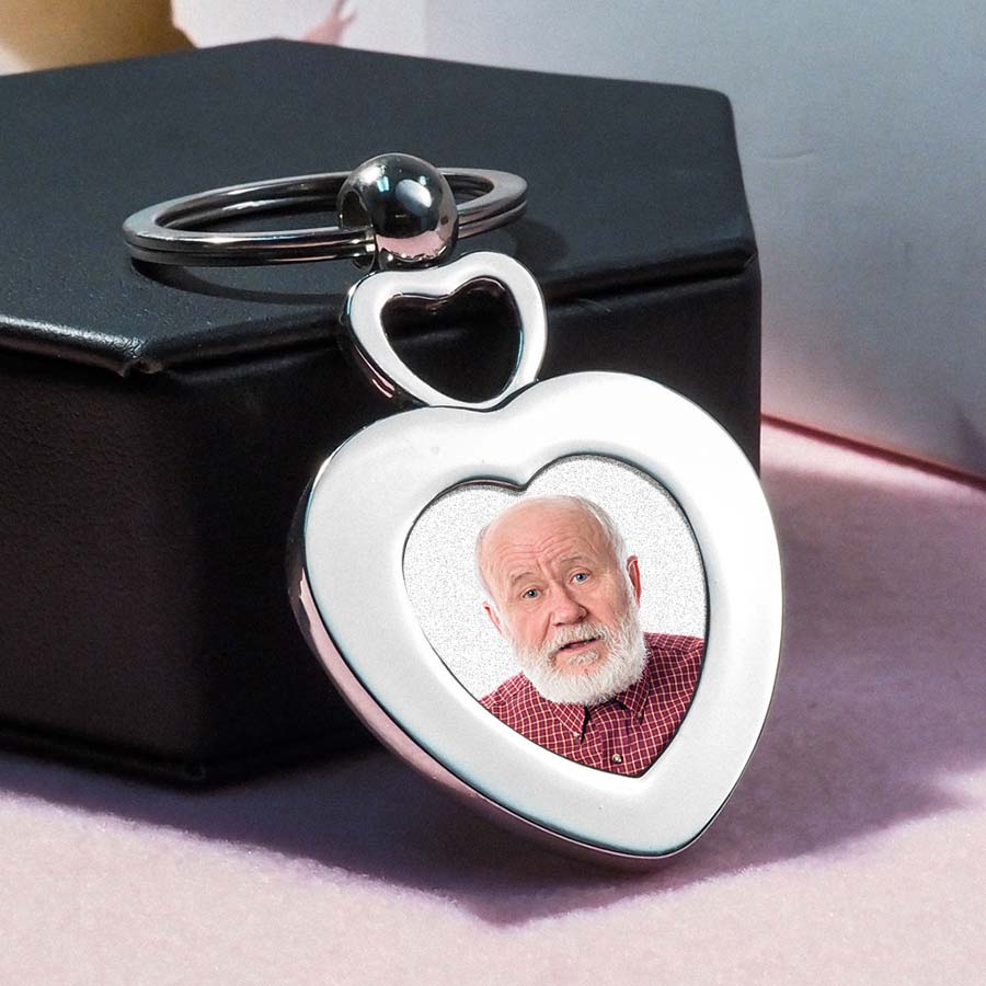 Memorial Stainless Steel Engravable Heart Photo Laser Keychain