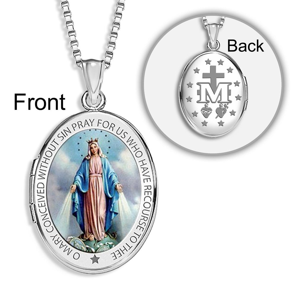 Silver Miraculous Medal Exclusive Color Oval Locket