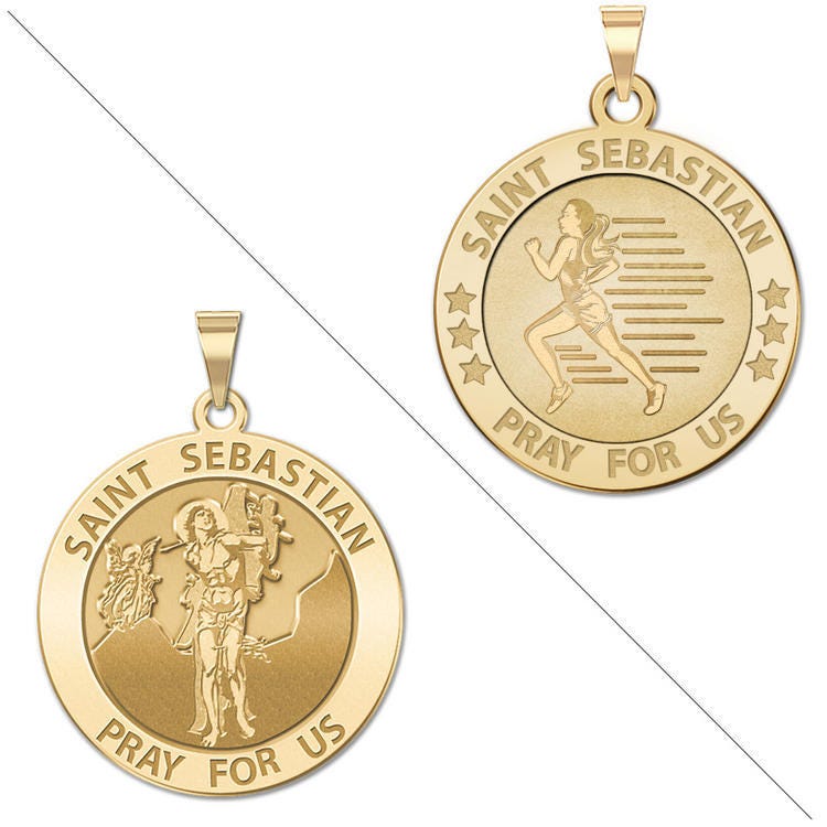 Female Runner - Saint Sebastian Doubledside Sports Religious Medal "EXCLUSIVE"