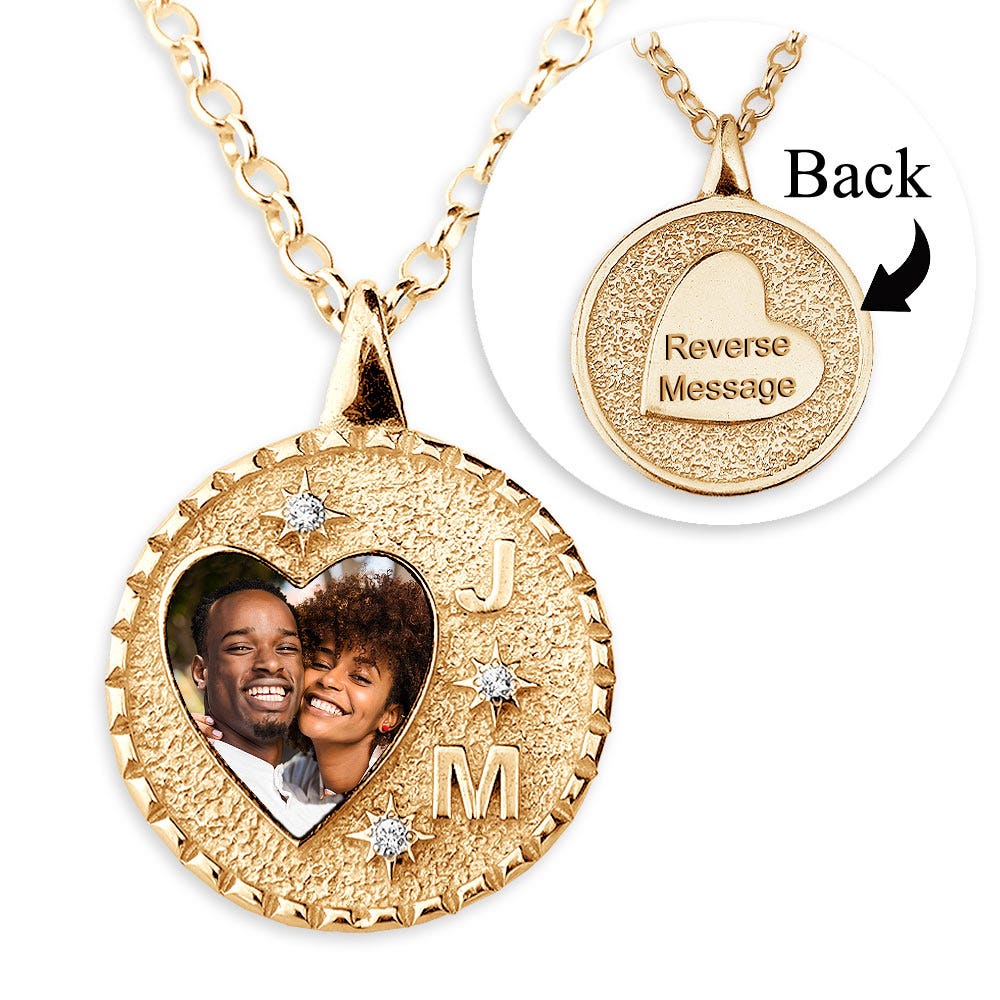 Fancy Round Border w/ Initials and Cubic Zirconias Heart Shape Photo