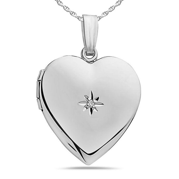 Silver Diamond Heart Photo Locket