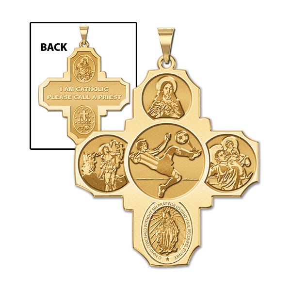 Four Way Cross - Soccer Male Religious Medal  "EXCLUSIVE"