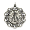 Sterling Silver Miraculous Medal Antiqued Scalloped Round Pendant